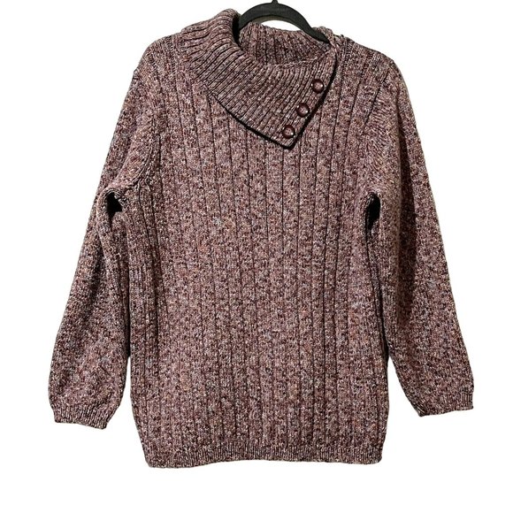 Dressbarn woman size 18/20 pink variegated asymmetric collar chunky sweater - Picture 1 of 7